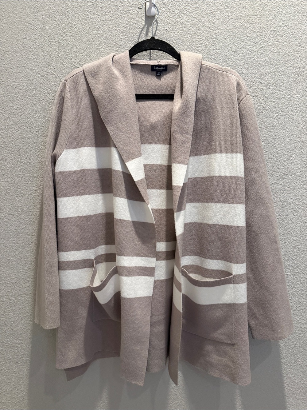 Splendid Women’s Taupe & White Hooded Striped Open Cardigan